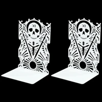 White Skull Bookends Metal Craft Bookends Non-Slip Heavy Duty Bookends Gift for Book Lovers Desktop Office Supplies Iron Bookend 1