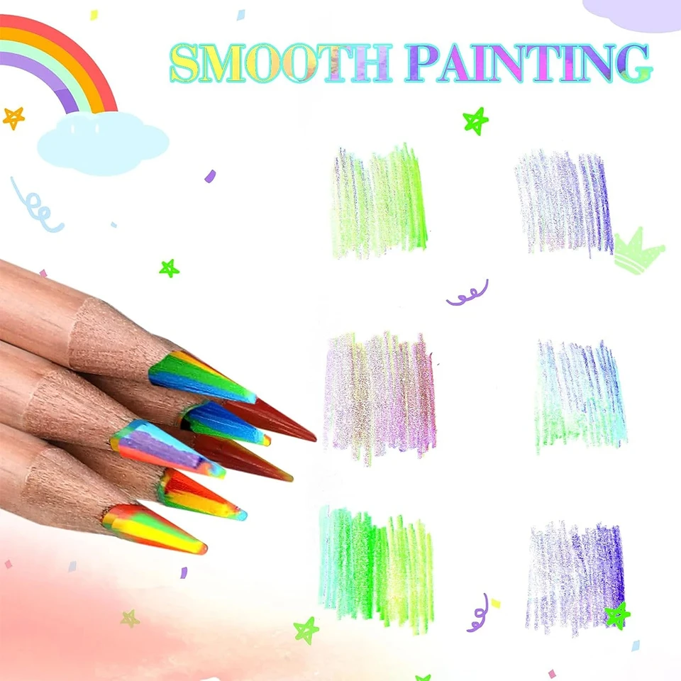 Lot De 12 Crayons De Couleur Arc-En-Ciel 7 En 1 Pour Enfants Et