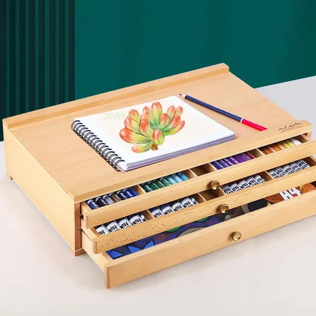 Art Supplies Organizer Paint Holder Beech Desktop Desktop Oil Painting Box  Solid Wood Brush Paint Sketch Art Tool Storage Box - Art Sets - AliExpress