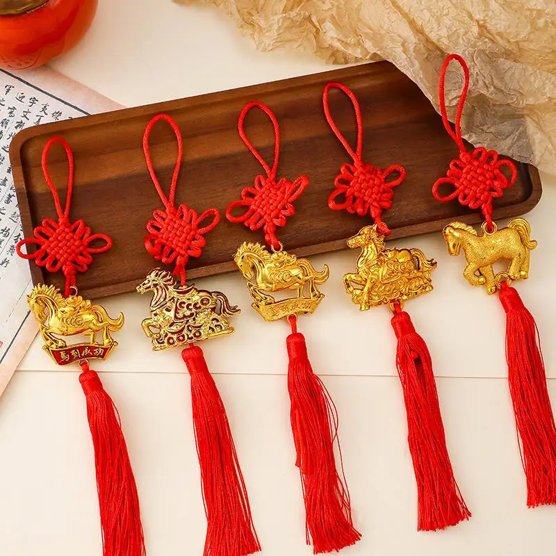 Chinese Zodiac Horse Lucky Tassels Pendant Car Hanging Ornament Spring Festival Home Decorations Accessories New Year Gifts