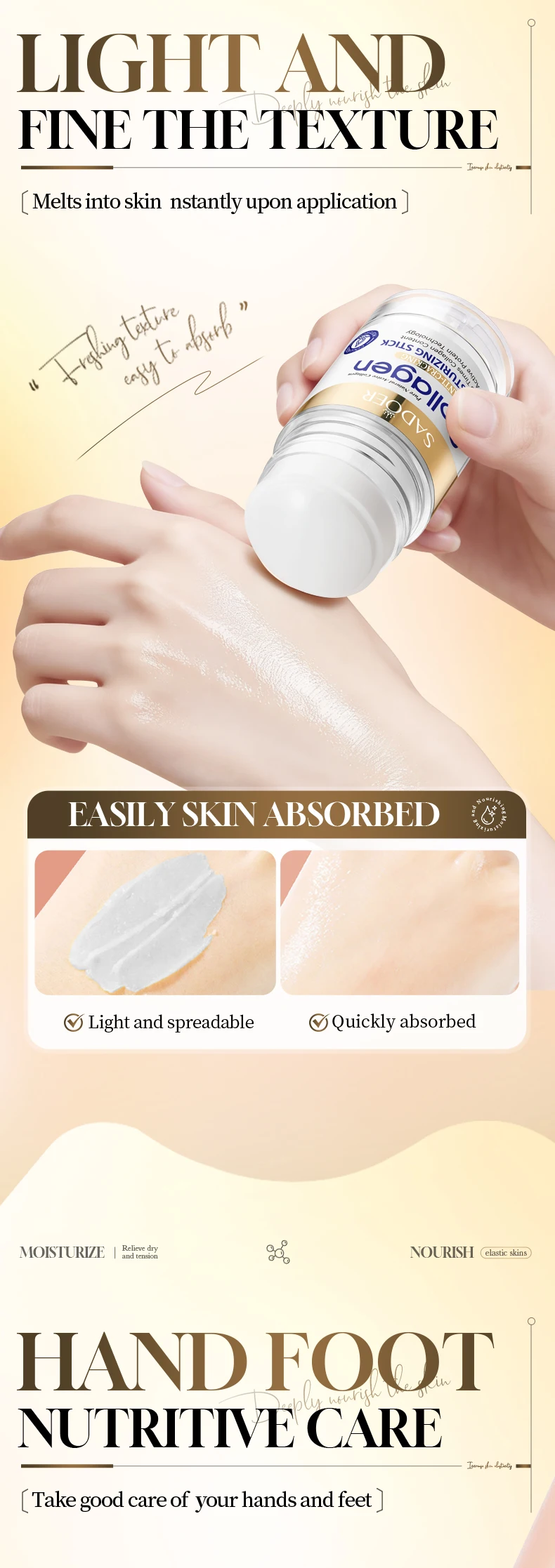 SADOER Kollagen Hand- & Fußcreme-Stick Feuchtigkeitsspendend Anti-Rissbildung Aufhellend Anti-Falten Anti-Aging Handpflege-Produkte – Detail 6