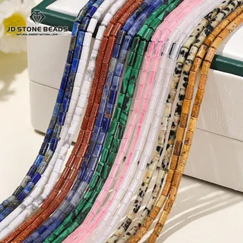 주얼리 제작용 원통형 구슬 느슨한 스페이서, 천연 백색 터키석 핑크 석영 튜브, DIY 팔찌 목걸이, 2*4mm