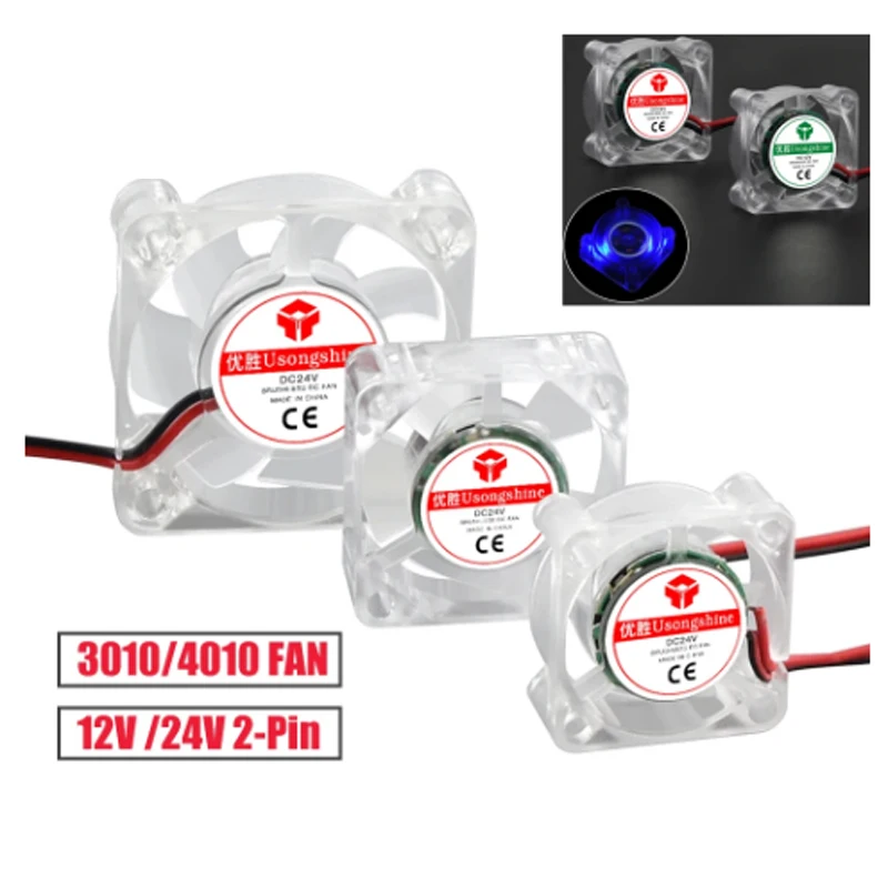 

Cooling Fan Mini Transparent Hydraulic Fan 3010 4010 12V/24V XH2.54-2P with LED Light High Quiet Exhaust Fan 3D Printer Parts