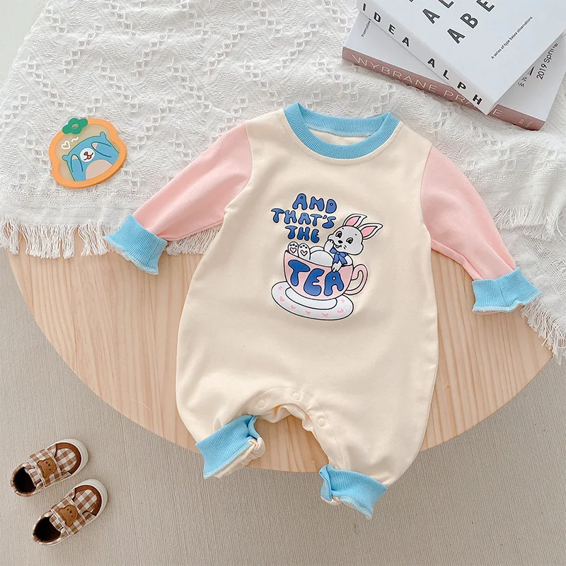 

2022 Spring Baby Rompers Cartoon Girls Jumpsuits Letter Print Girls Clothes Infant Casual Long Sleeve Clothes Toddler