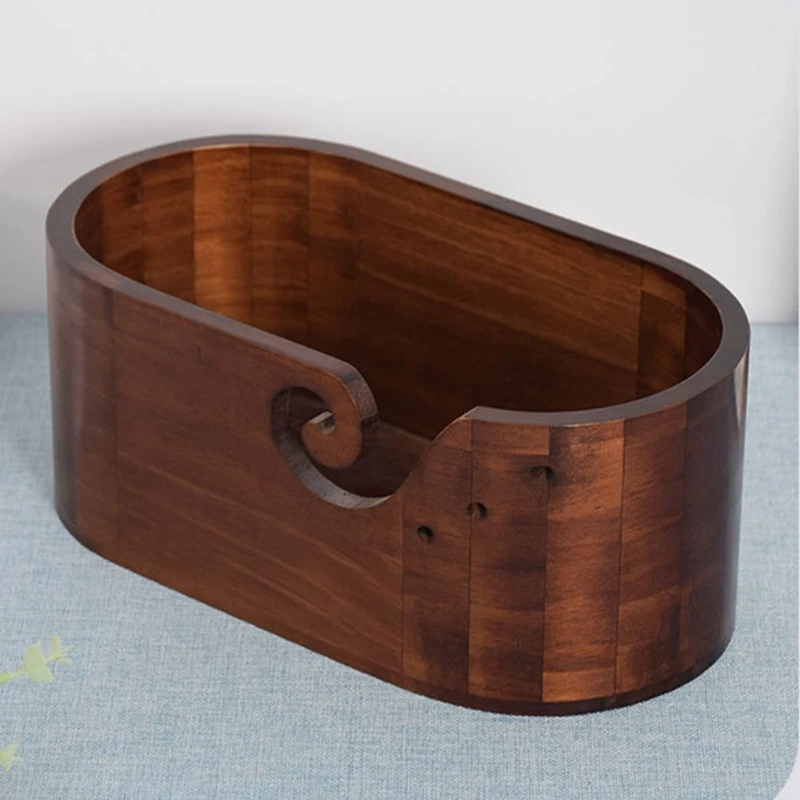 Wood Yarn Bowl with Holes Knitting Wool Organizers Crochet Yarn Holder Wools Dispenser for Crocheting Knitting