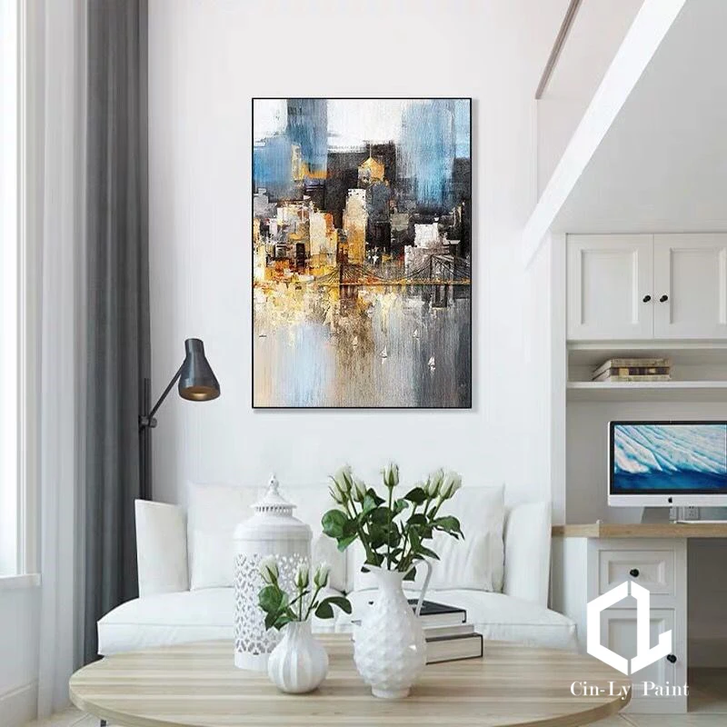 

Handmade Abstract Oil Painting Modern Wall Art On Canvas Urban Architecture Customized Mural For Living Room Decor Frameless