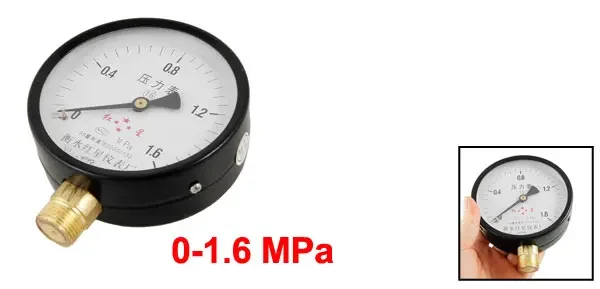 0 - 1.6Mpa 검정색 케이스 원형 스케일 범위 압축 공기 압력 게이지 14mm 나사 직경