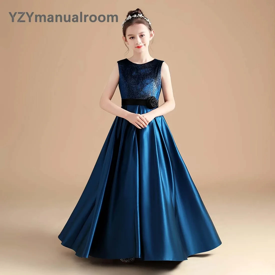 

Satin Girls Dress For Birthday Formal Party Sleeveless Junior Concert Banquet Princess Gown Party Dress For Kids Birthday