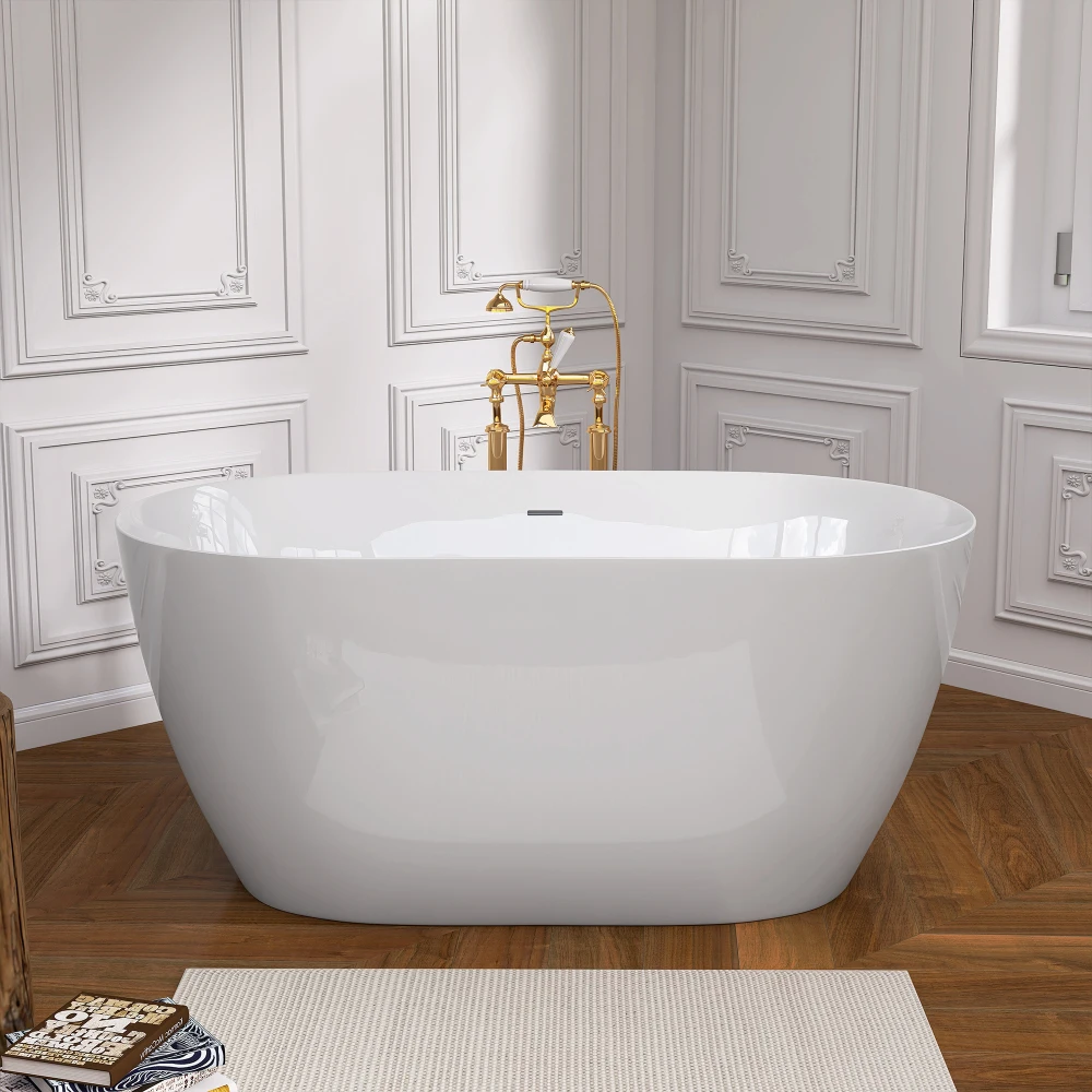 51 Inch Contemporary Acrylic Freestanding White Bathtub-Soaking with Overflow and Pop-up Drain, Glossy Finish