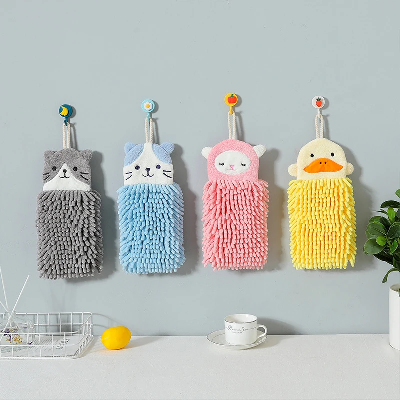 Soft Hanging Hand Towels, Chenille Funny Cat Duck Sheep Kitchen Bathroom Washcloths, Absorbent