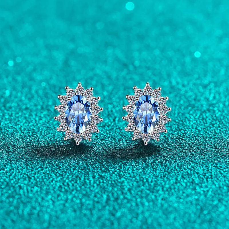 Exquisite PT950 Platinum Women's 0.5 Carat Royal Blue Moissanite Stud Earring (Single), Elegant, Unique, and Eye-Catching Design