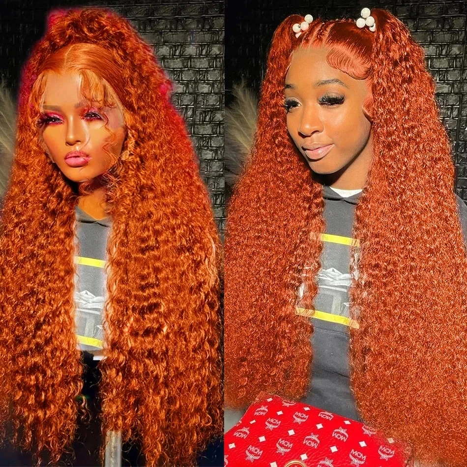 GingerOrange13x4CurlyLaceFrontalWigsDeepWaveHumanHairWigs