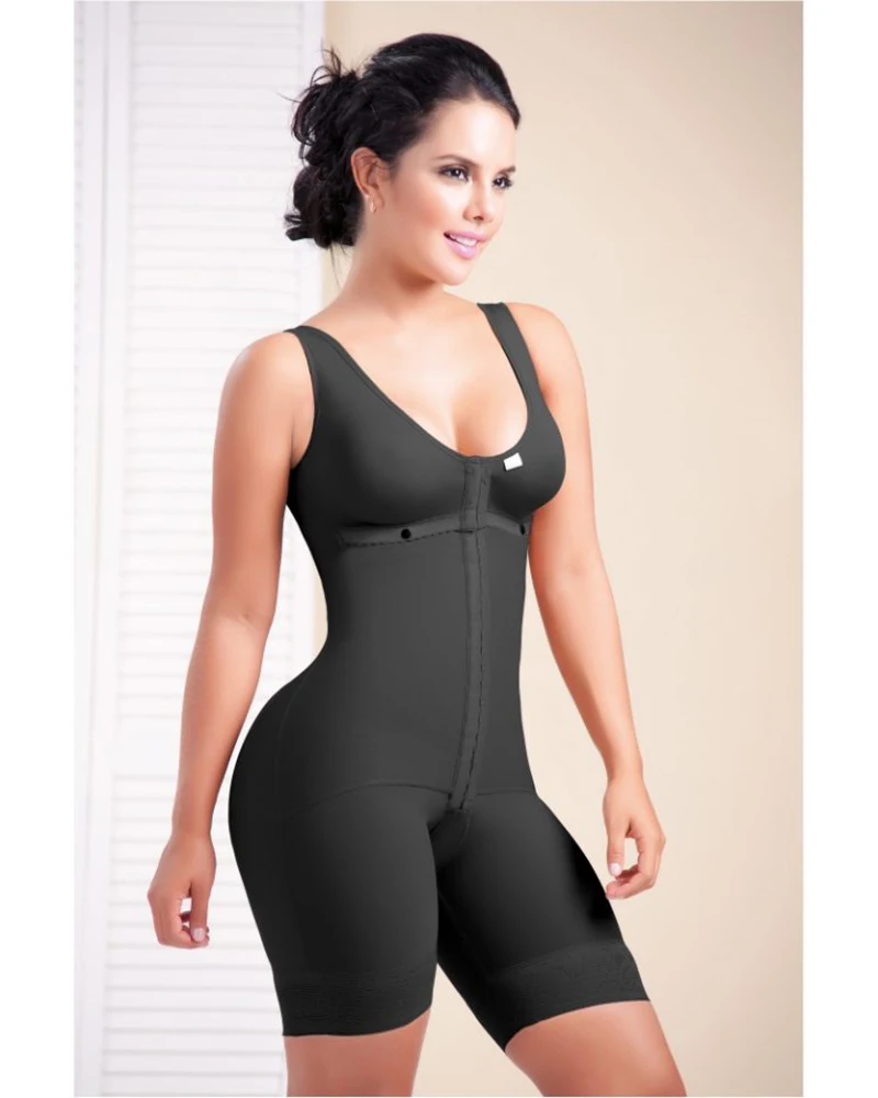 Fajas Colombiana Short Sleeveless Mid Back Shaping Bodysuit Bra Eye N Hook Shapewear Tummy Control Post Op Fajas For Women