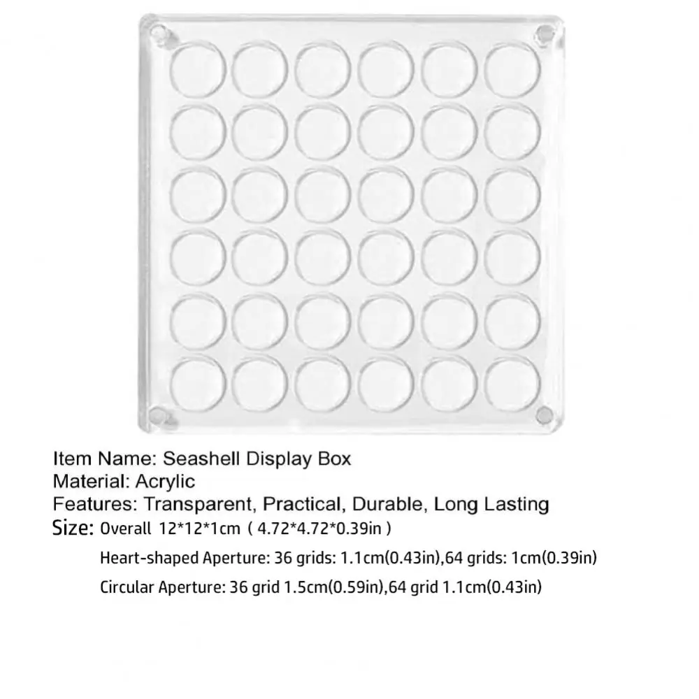 Acrylic Magnetic Seashell Display Box 36/64Grids Circle & Heart Jewelry Display Cases Container With Lid Small 5