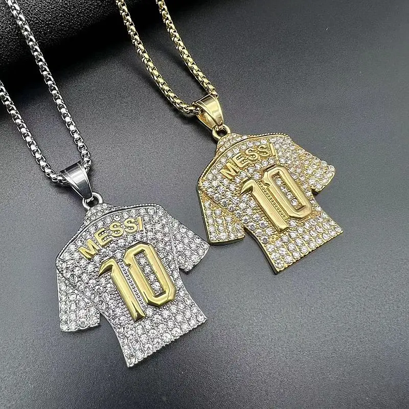 HNSP Lionel Messi 10 Jersey Pendant Chain Necklace For Men Boy Soccer Fan Football Hip Hop Jewelry Messi Accessories pendant chain necklace