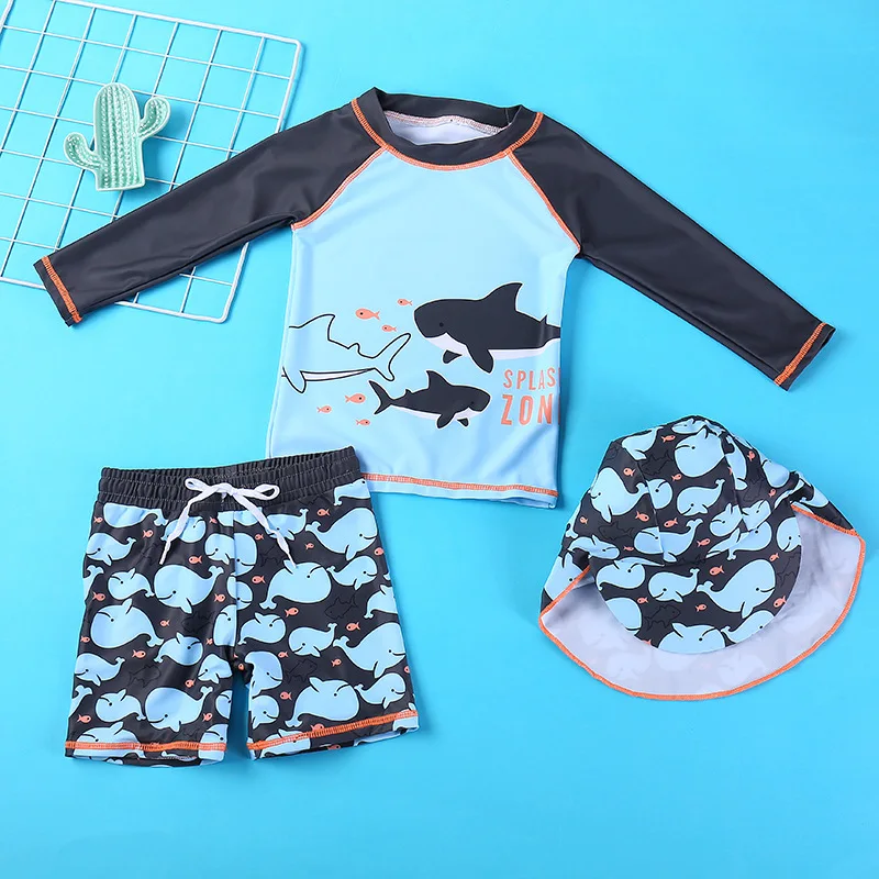 Children's Split Bathing Suit Toddler Boys 3PCS Cute Cartoon Pattern Short Sleeve Swimming Set 1-12Years Kids Beach Wear kids swimsuits