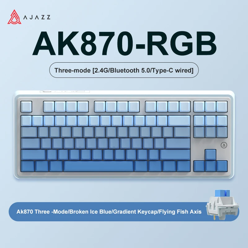 Tastiera Meccanica AJAZZ AKC087 A 87 Tasti TKL, Tri-mode (BT5.0, 2.4GHz, USB-C). Base In Metallo Multistrato, Keycaps PBT Retro, Hot-swappable, Batteria 2000mAh, RGB Ricaricabile.