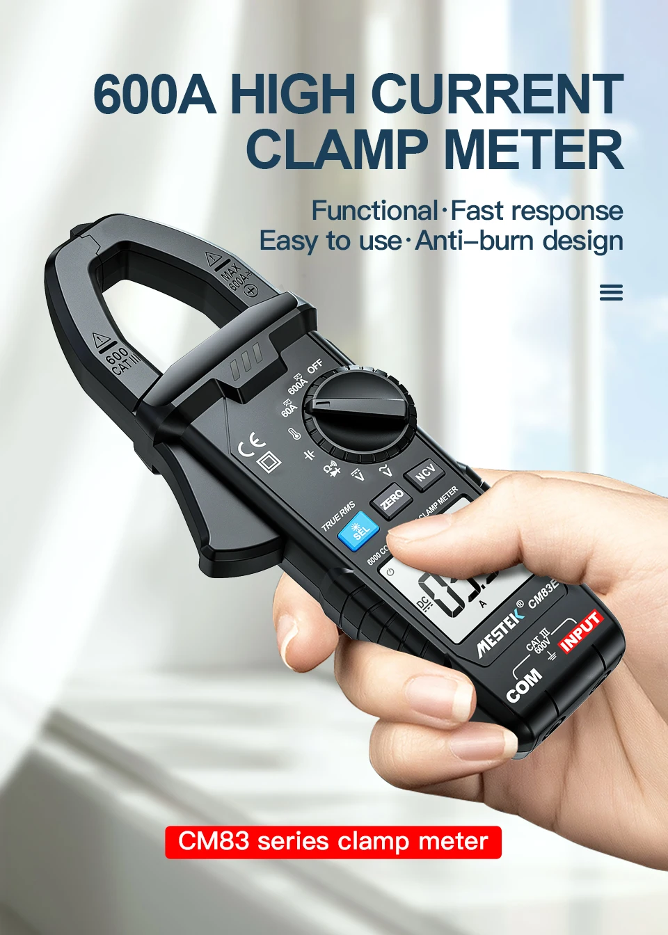Description Picture 2 of itemMestek DC AC Current Clamp Meter 600A Amperimetric Clamp Digital Multimeters Current Clamp Temperature Tools LCD Digital Clamp