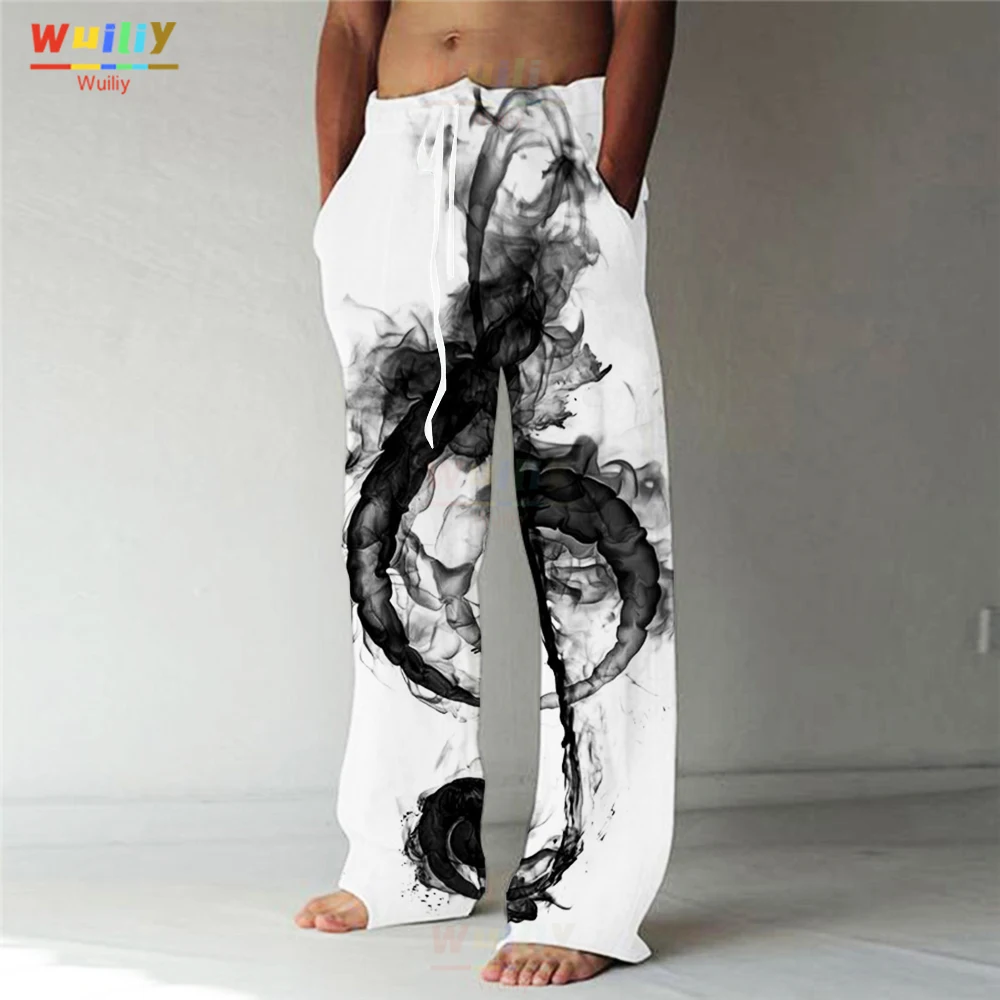 

Men's Music Straight Trousers 3D Print Elastic Drawstring Design Front Pocket Pants Beach Smoke Note Graphic Prints Comfort