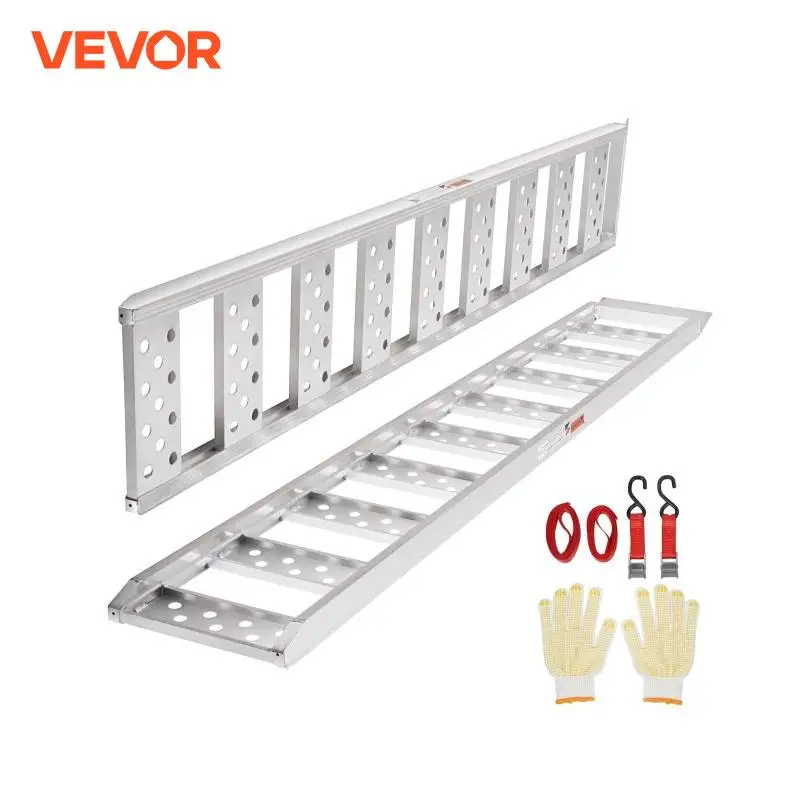 VEVOR Aluminum Ramps 1250lbs Straight Ramp with Treads and Load Straps Portable Loading Ramp for Motorcycles ATVs Trucks 2Pcs