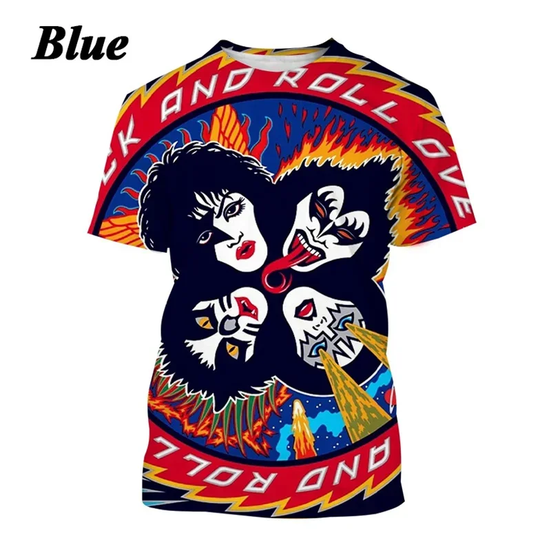 

T-shirts KISS Band Rock 3D Print Summer Tees Streetwear Crew Neck Short Sleeve Hip Hop T Shirt Oversized Men Women kids Tops
