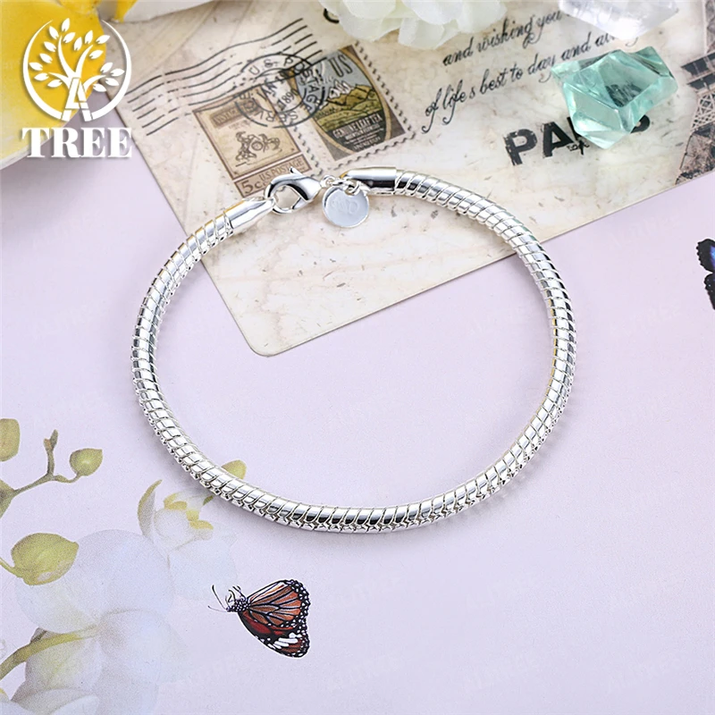 Bracelet SHSTONE 925 Sterling Silver 3mm 4mm Snake Chain 8 inches Basis For Woman Charm Wedding Engagement Fashion Party Jewelry