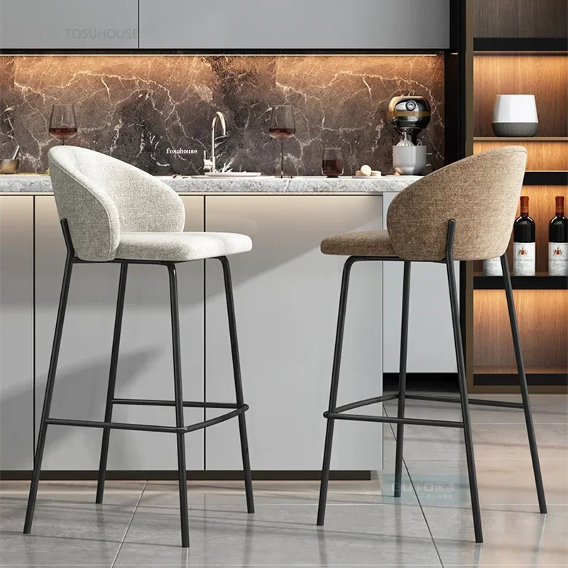 Nordic Light Luxury Bar Chairs Home Bar Chair for Kitchen Iron Front Desk Stools Modern Minimalist Leisure Back High Stool