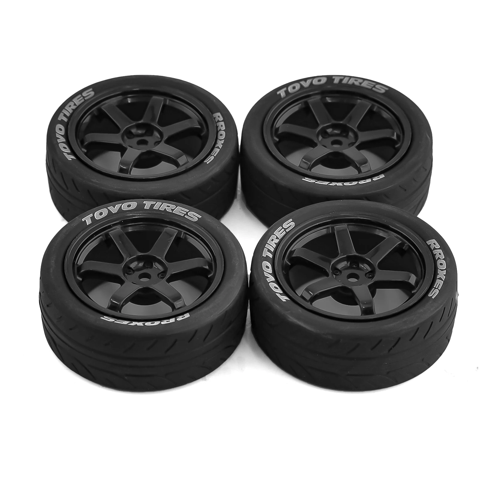 thumbnail image 2 of 4-Pack 1:10 RC Car Tires With 12mm Hex Wheels - Compatible With TT01 TT02 XV01 Models 2 of 13