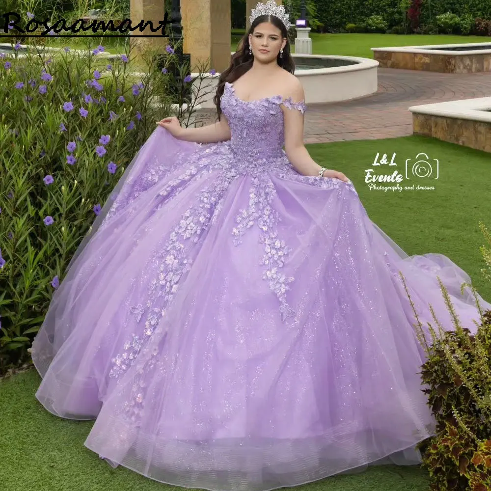 

Сиреневое бальное платье на бретелях-спагетти с бантом, платья для Quinceanera, 3D Цветочный кружевной корсет с кристаллами, платья 15 лет