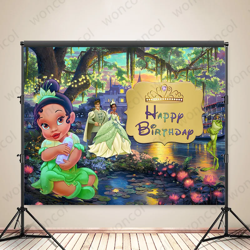 Disney Princess Tiana Photo Background Girl 1St Birthday Photography Fondale Custom Decor Banner Poster Photo Booth Background