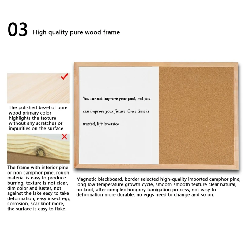 Message Cork Board Wood Frame Whiteboard Drawing Combination Magnetic Boards N0HC