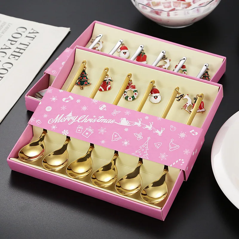 

6pcs Santa Claus Christmas Spoon Fork New Year 2024 Christmas Decoration for Home Xmas Tableware Natal Noel Navidad 2023 Gifts