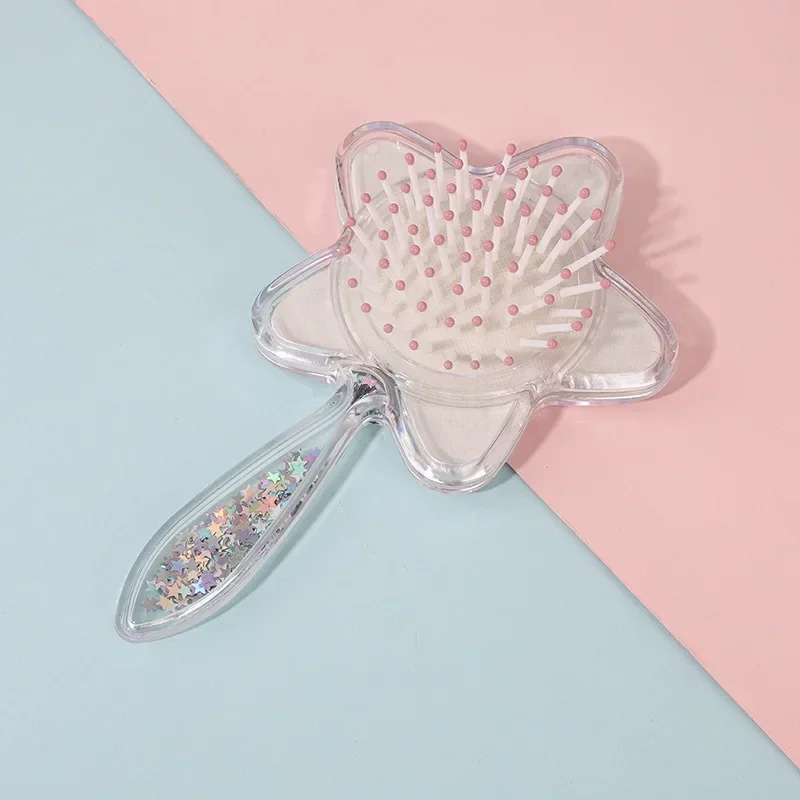 1 Piece Creative Design Baby Brush for Toddler Girl Sweet Five-pointed Star Sequins Hair Comb Portable Kids Girl Hairbrush