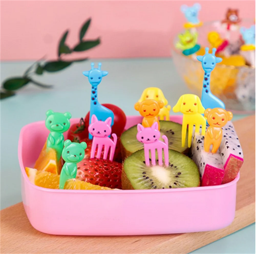 6-20 Pcs Animal Fruit Fork Food Grade Plastic Mini Cartoon Kids Cake Fruit Toothpick Bento Lunch Dessert Accessories Party Decor Fruit Fork Food Toothpicks Food Picks