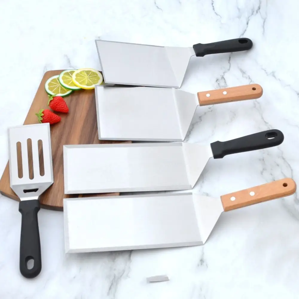 

Stainless Steel Steak Fried Shovels Spatula Pizza Peel Grasping Cutter Spade Pastry BBQ Tools Wooden Handle Kitchen Turner