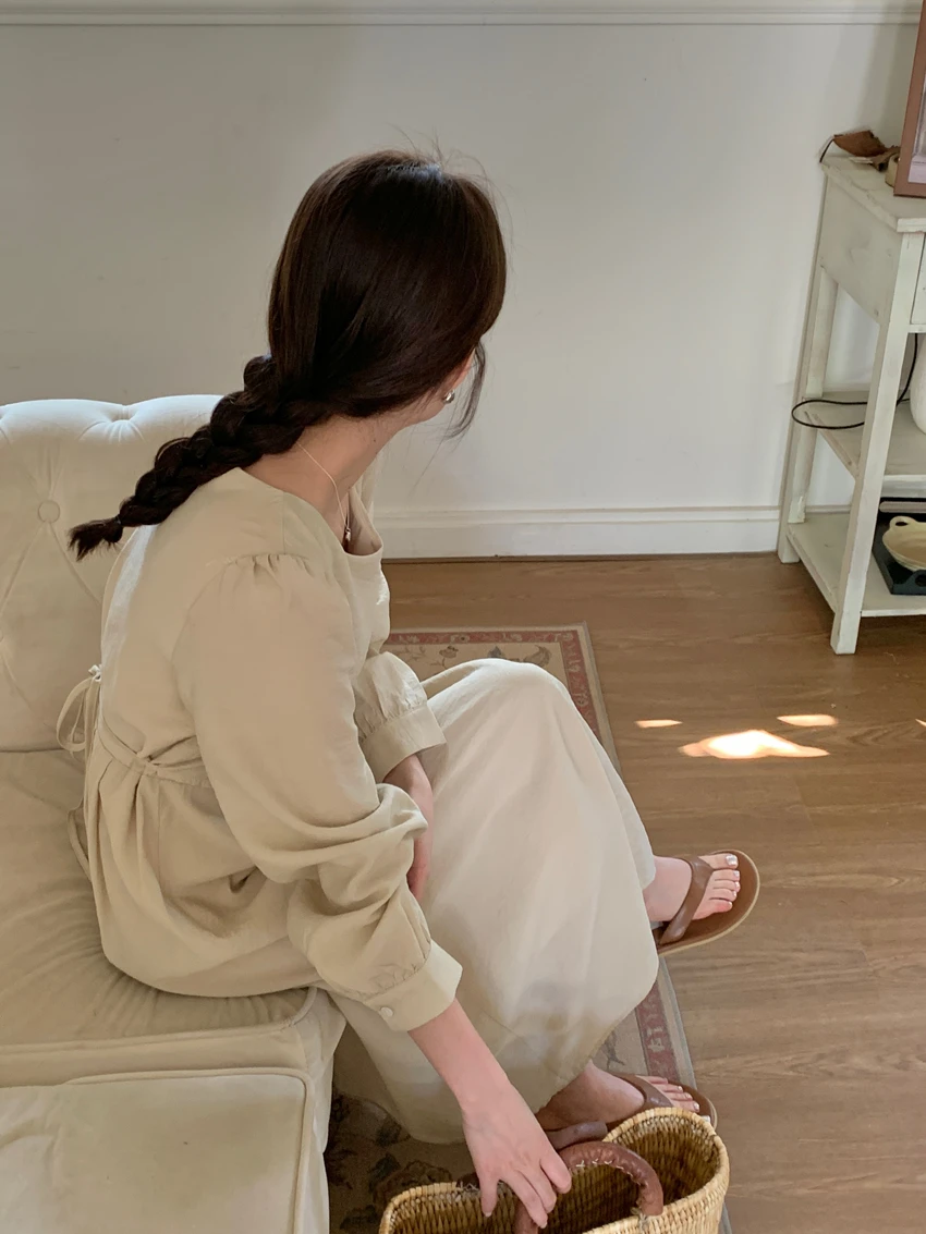 Sommer neue einfarbige schlanke Frauen Kleid süße Damen Frau Freizeit kleid lose Retro gefälschte zweiteilige lang ärmel ige Kleid weiblich – Detail 18