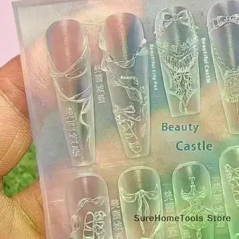 리본 보우 발레 슈즈 3D 실리콘 네일 아트 몰드 DIY 네일 아트 데코레이션 투명 조각 템플릿 매니큐어 디자인 도구