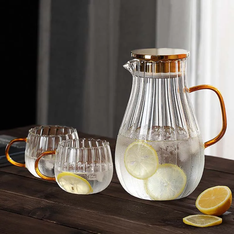 1800ml Heat Resistant Water Jug Glass Pitcher with Stainless/wood Lid and  Pouring Spout Serving Carafe