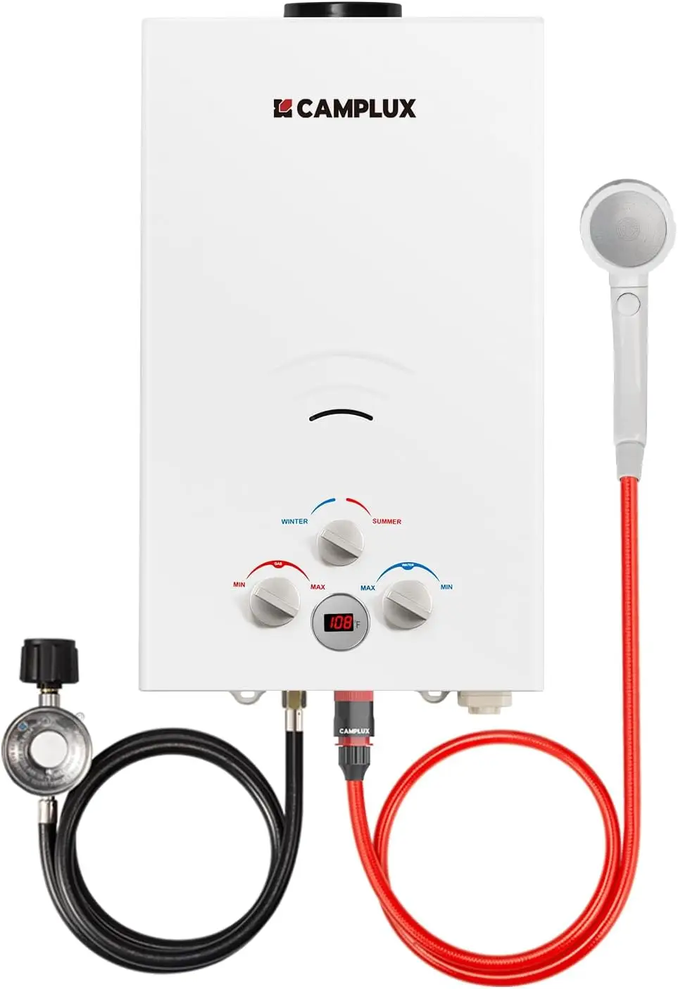 2.64 GPM Propane Portable Gas Water Heater 68000 BTU Outdoor Tankless Camping Water Heater with Digital Display White