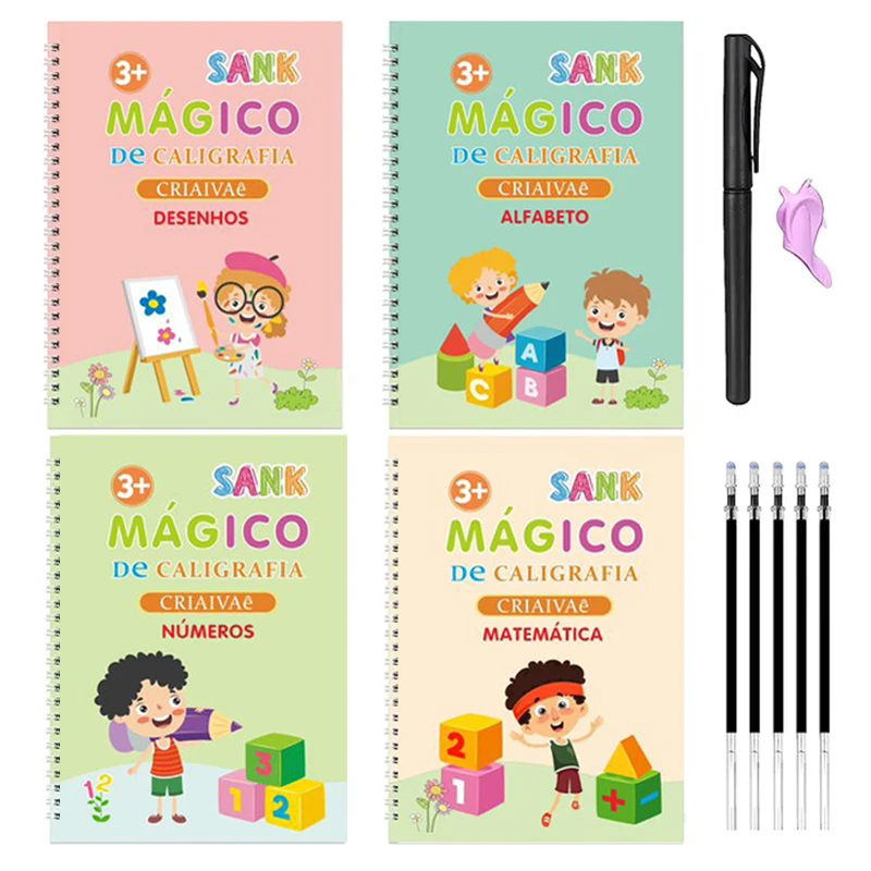 thumbnail image 1 of Libro de escritura mágica en portugués, cuaderno de caligrafía Montessori para niños, juguete educativo reutilizable para practicar letras caligráficas, 1 of 5