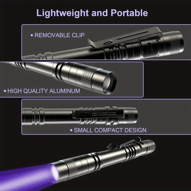 395nm UV Flashlight Mini LED Ultraviolet Pen Light Money Inspection Penlight Clip Pet Urine Stains Invisible Ink Detector