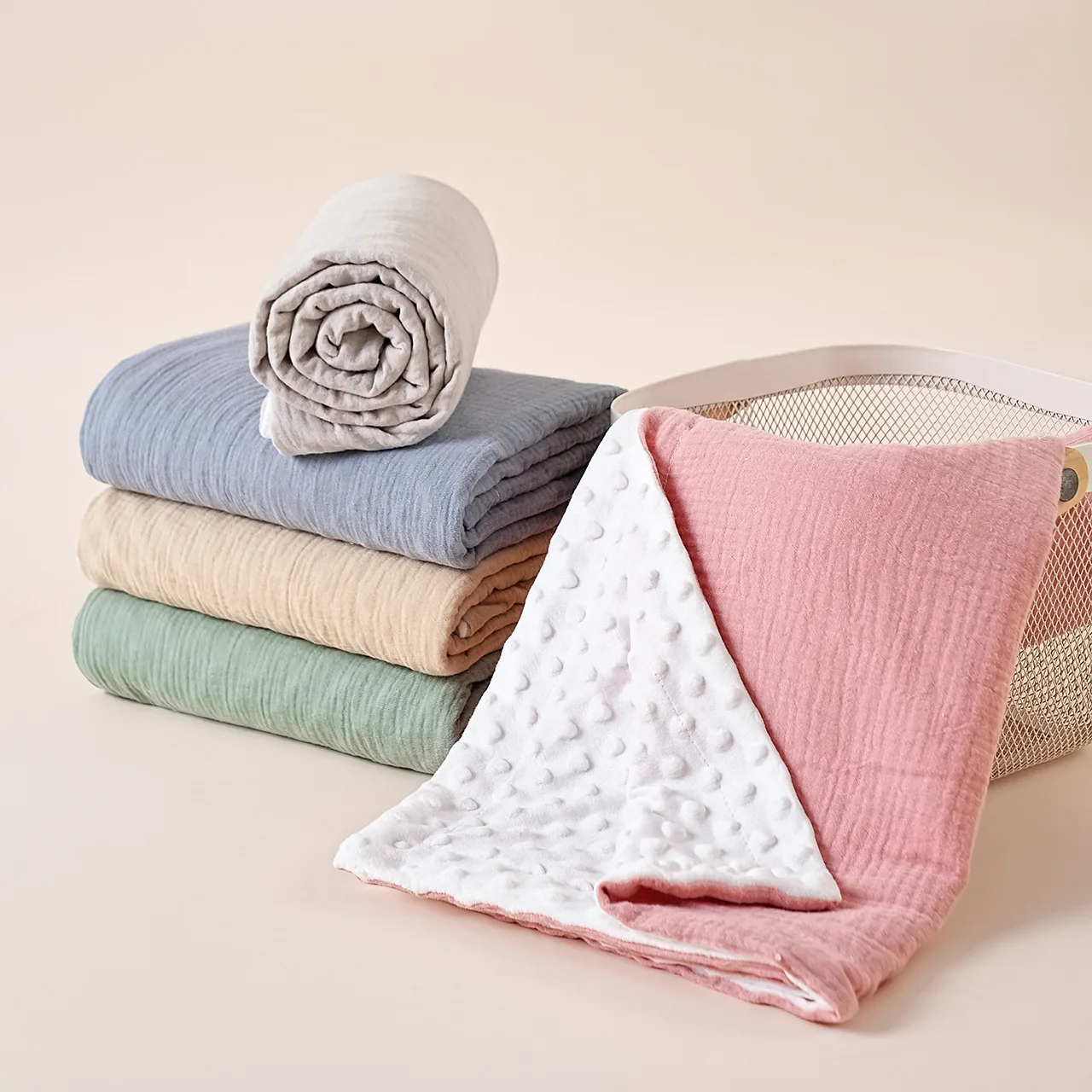 Coperta lenitiva per neonati 110x110 cm, doppio strato in puro cotone e velluto di fagiolo, per l'estate e le stanze climatizzate, biancheria da letto per neonati - immagine 3
