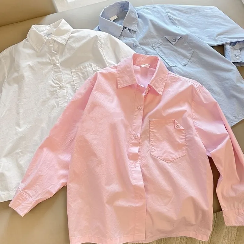 Kids Shirts Fashion Baby girl boy Shirt Toddler teen child Blouses Loose outfit Long sleeve Spring autumn Baby oversized clothes 3-14Y