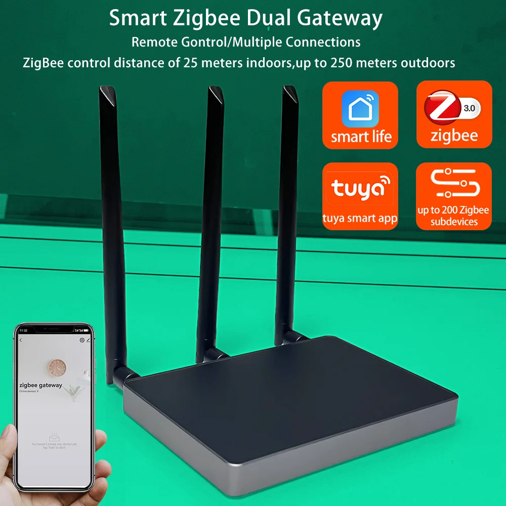 Tuya Zigbee Dual Gateway Enhanced Signal Smart Home Hub One Key Replacement Work Alexa Big House Villa Hotel Smart Life APP