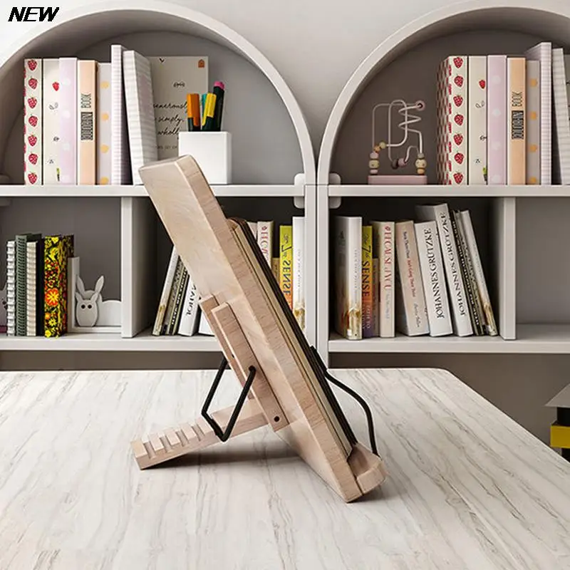 Adjustable Wood Book Holder Foldable Cook Home Study Room Desk Organizer