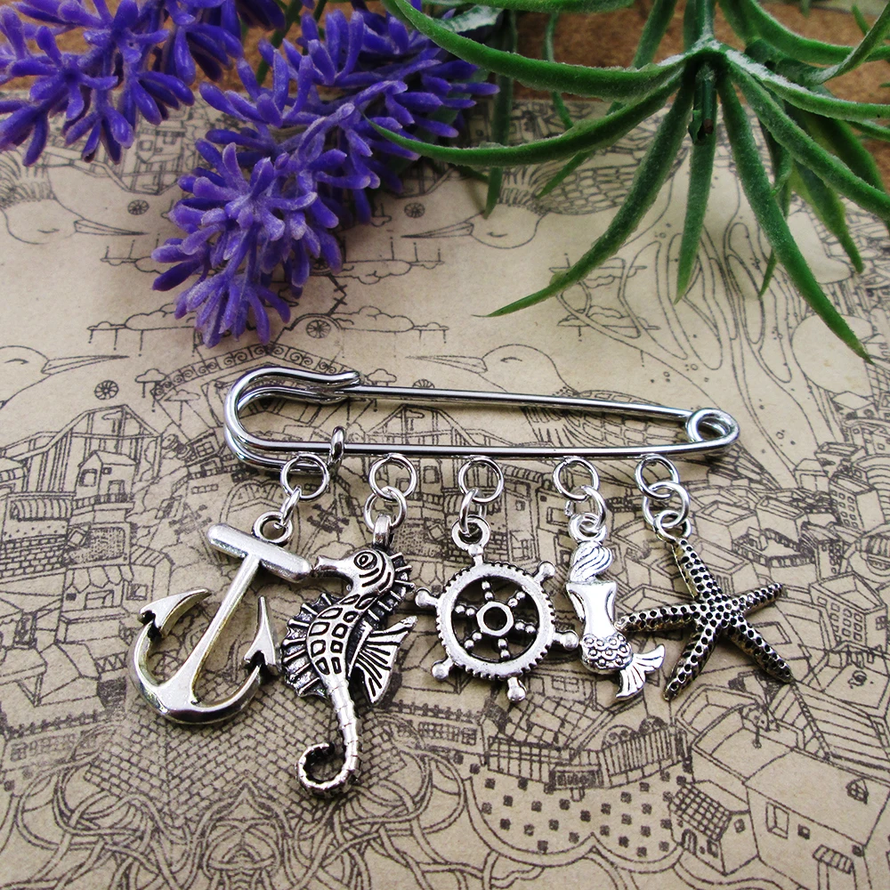Spilla Ispirata Al Mare Nautico Ancora Cavalluccio Marino Stella Marina Sirena Ruota Kilt Pin Spilla Con Ciondolo Regalo Per Amico Di Compleanno
