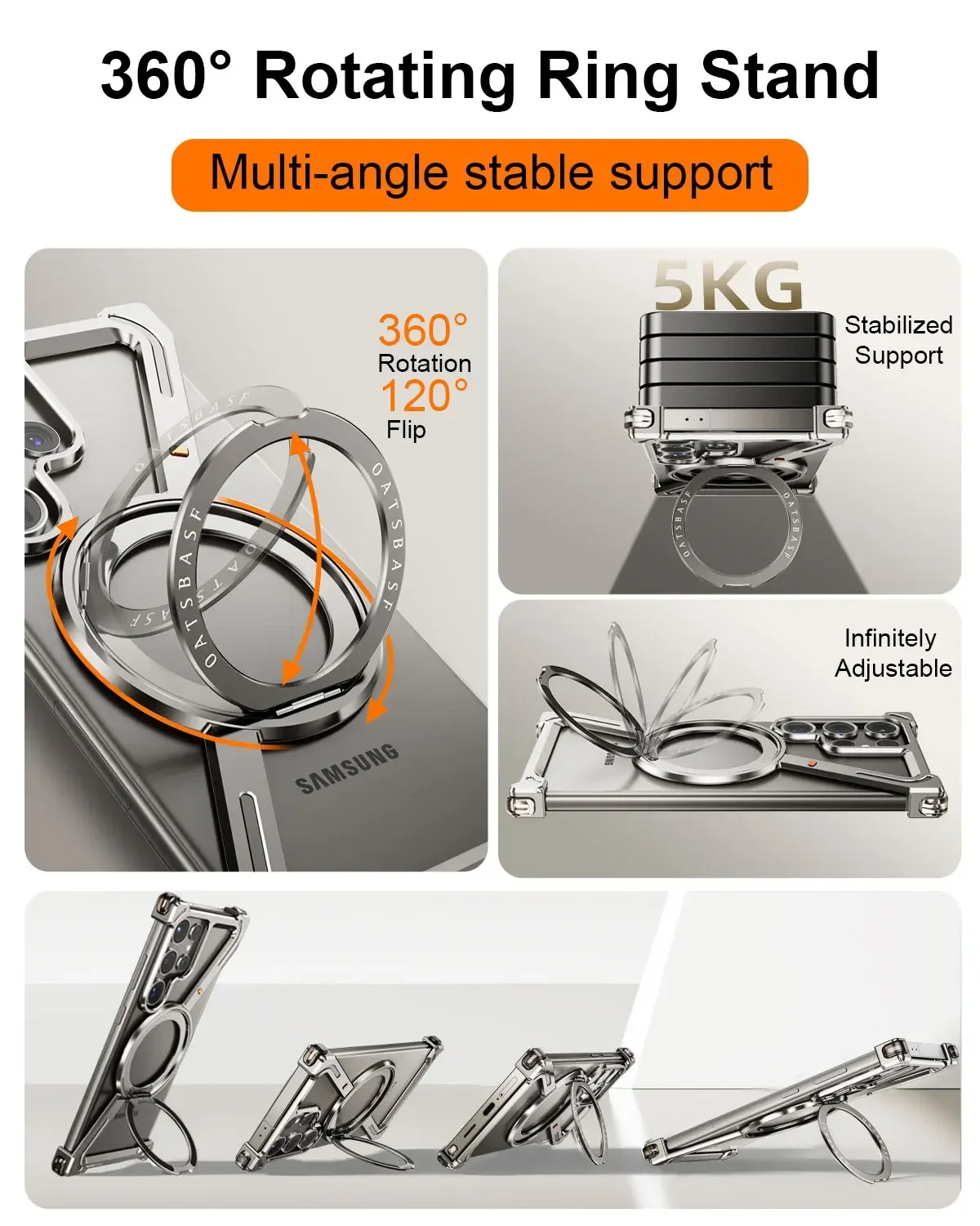 Eary Z Shape for Samsung Galaxy S24 Ultra Case Minimalist 360° Rotation Kickstand Aluminum Metal Frameless Design Bumper Case