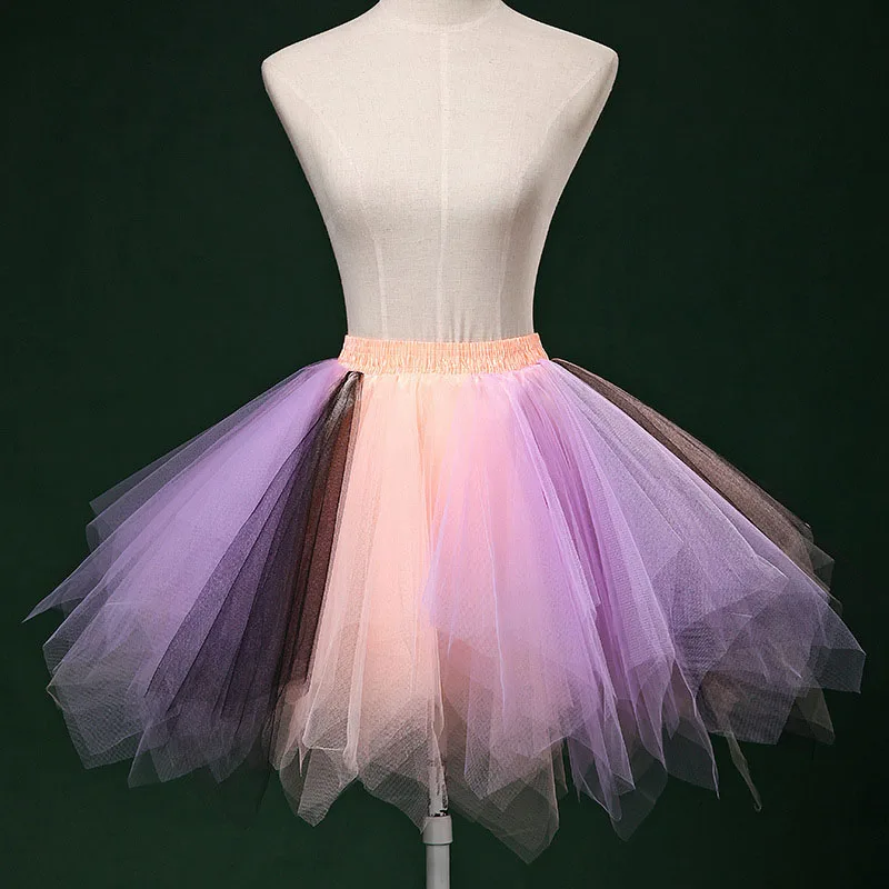 Short Multicolor Women Lolita Petticoat Tutu Puffy Cancan Skirt Gradient Ramp Under Crinoline Inner Bustle Cosplay For Wedding petticoat skirt,petticoat underskirt,wedding underskirt,lolita petticoat,tulle tutu skirt