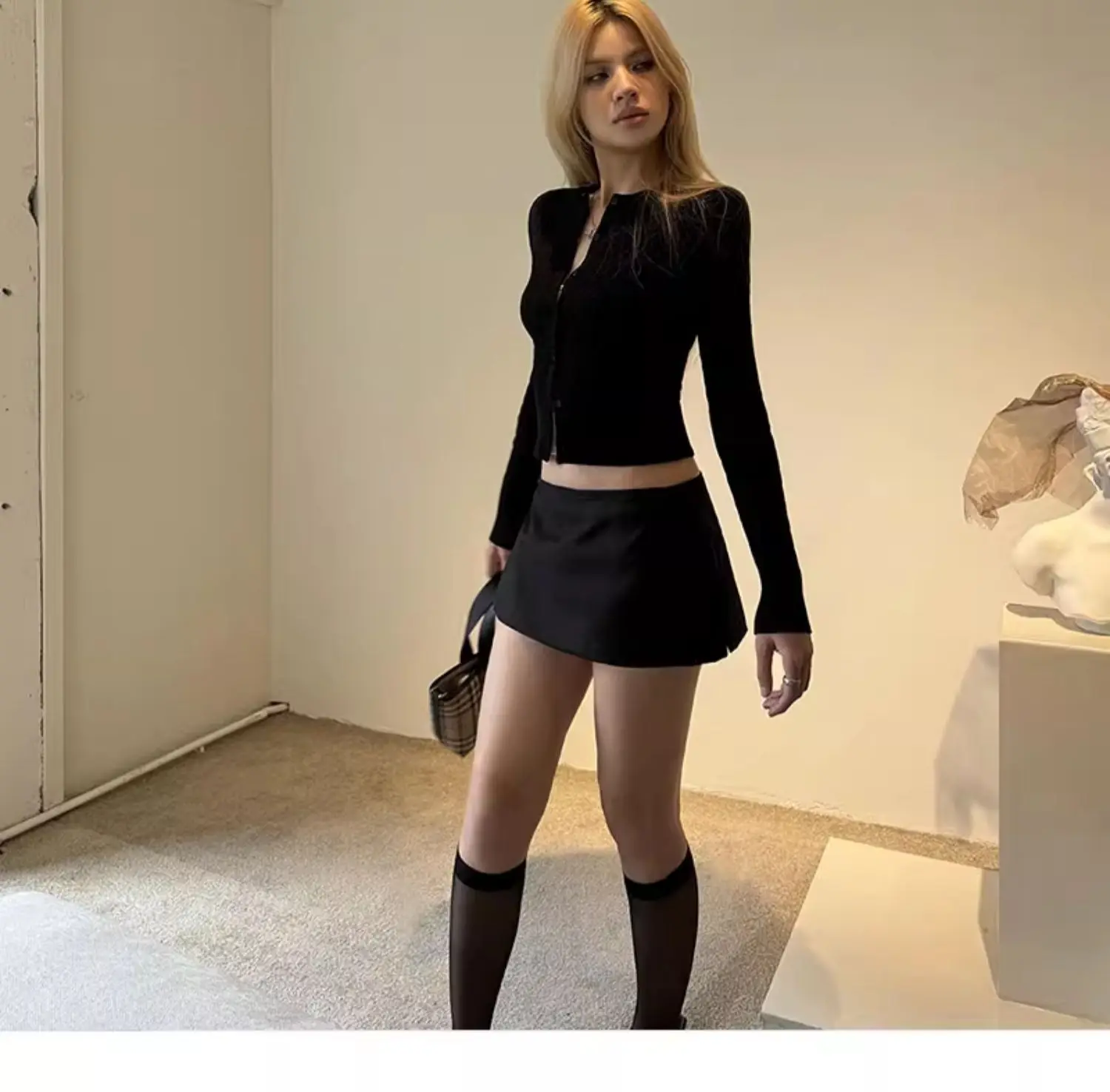 Women RA High Waist Side Zips The Two-way Mini Skirt Shorts