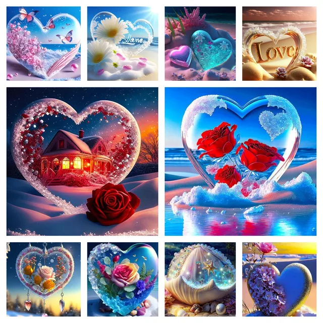 Seaside Landscape Diamond Painting Heart And Rose Full Diamond Mosaic Embroidery Cross Stitch Kit Diamonds Painting Home Decor